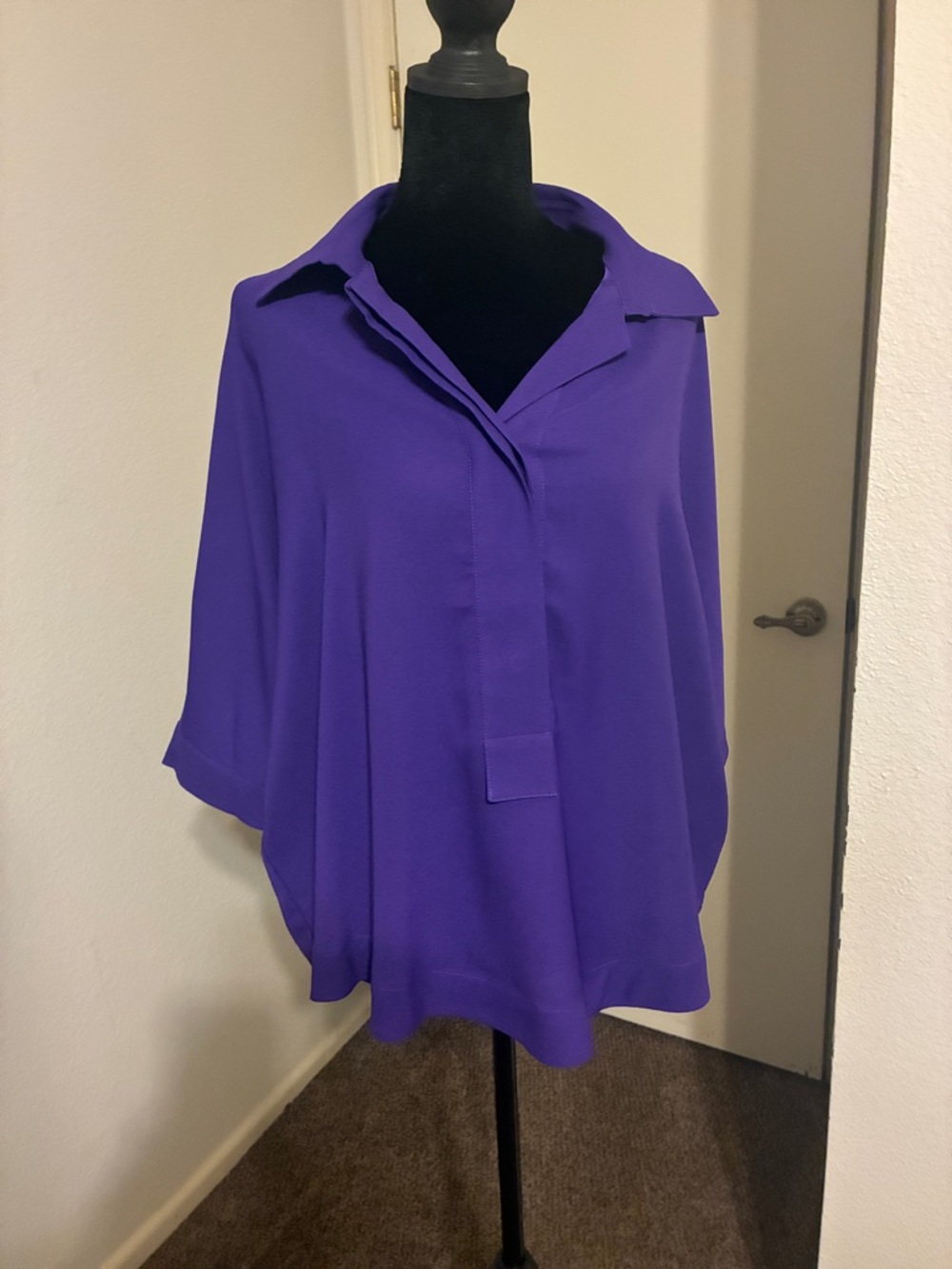 Relaxed Collared Poncho Top in Vibrant Purple